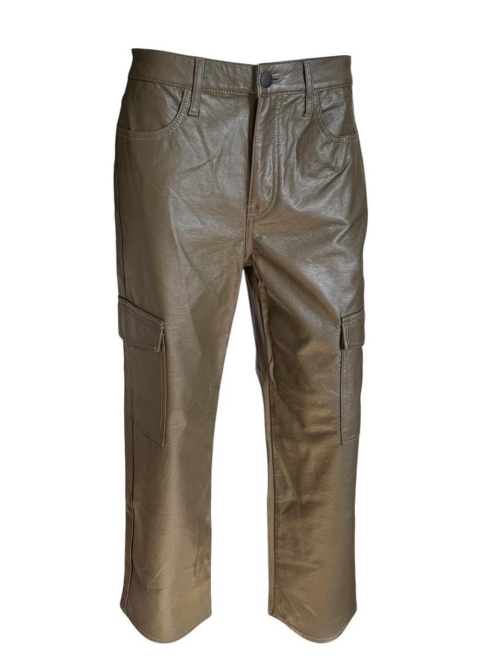 TGLA Olive Green Vegan Leather Cargo Pants Size‎ 11 Utility Straight Leg Y2K